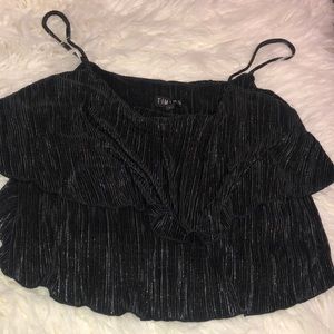 Timing Black Shiny Club Crop Top